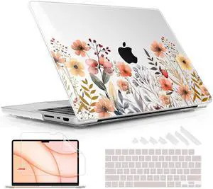 Lepeoac for MacBook Pro 14 Inch 2024 2023 2022 2021 Release M4 A3112 A3401 A3185 M3 A2918 A2992 M2 A2779 M1 A2442 Pro/Max Chip, Plastic Hard Shell Case with Keyboard Cover, Watercolor Flowers