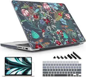 Lepeoac for MacBook Pro 16 inch Case 2021 2022 2023 2024 Release A3186 A3403 M4 A2991 M3 A2780 M2 A2485 M1 Pro/Max, Hard Shell Case with Screen Protector & Keyboard Cover, Flowers & Herbs