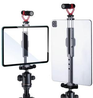 ARNARKOK Metal Tablet Tripod Mount, 7.9-12.9in Ipad Holder, Rotatable Cold Shoe, 2 Acra Swiss QR Bracket, Universal Tablet Mount for Video Recording