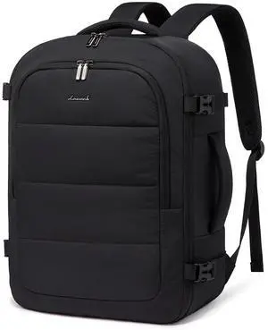 LOVEVOOK Travel Backpack for Women Men, 40L Lightweight Puffy Flight Approved Carry On Backpack Fits 17'' Laptop, TSA Personal Item Travel Bag, Waterproof Weekender Trip Work Luggage Daypack, Black