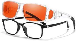LVIOE Fit Over Blue Light Blocking Glasses for Women Men Wraparound Wear Over Glasses Reduce Eyestrain Sleep Better LB0311M