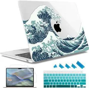 May Chen Compatible with M4 MacBook Air 15 inch Case 2025 2024 2023 A3241 A3114 M3 A2941 M2 with Liquid Retina Display & Touch ID, Plastic Hard Shell with Keyboard Cover - Great Wave
