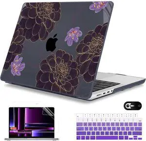 Mektron Case for MacBook Pro 14 inch 2024 2023 2021 Model M4 A3112 A3401 A3185 M3 A2918 A2992 M2 A2779 M1 A2442 Pro/Max, Plastic Hard Shell Case Cover for MacBook Pro 14", Golden Dahlia Flowers