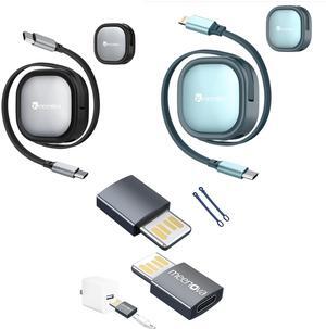Meenova Retractable iPhone 15 Cable & Retractable USB C to Lightning PD Fast Charging Cable (1Pack) & USB-C to USB A Reversible Adapter(2Pack)