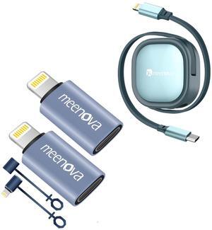 Meenova USB C Female to Lightning Male Adapter (30W 2Pack Retractable Lightning PD Fast Charging Cable