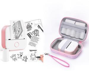 Mini Sticker Maker T02 - Thermal Bluetooth Wireless Portable Phone Printer, Small Instant Pocket Receipt Printer With Hard Storage Case, Pink