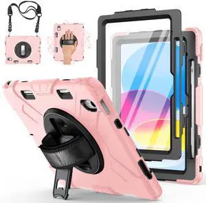 Miesherk Case for iPad (A16) 11th/10th Generation 2025/2022 with Screen Protector, Full-Body Drop Protection 360deg Rotate Stand/Hand Strap, Cover Compatible with iPad 10th Gen 10.9/11-inch