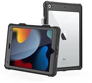 MRUOZRUI 10.2 Waterproof Case Compatible with iPad 9th 8th 7th Generation 2021/2020/2019, Built-in Screen Protector with Strap Stand Pencil Holder, Full Body Heavy Duty Protective Shockproof