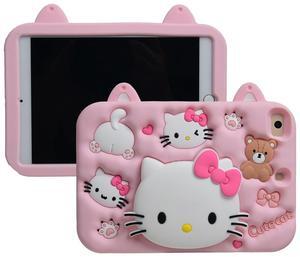 Cartoon Case for iPad Air 6th 11" M2 Case 2024/ Air 5th/4th 10.9" 2022/2020,MONEHOYSY Cute Soft Silicone Kickstand [Drop Proof,Shock Proof] Back Stand Cover Case for Kids Children Girls (Kitty-1)