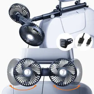 Nauttxon Car Fan for Backseat kids with Retractable Long Arm, [Comes with Car Charger] USB Car Seat Fan Headrest 360 Degree Rotatable 3 Speeds Separate Control for Vehicles SUV RV