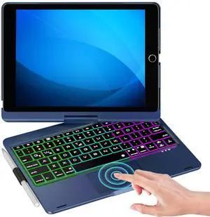 NOKBABO iPad 9th Generation Case with Keyboard 360deg Rotatable Touchpad and 7 Color Backlight & Pencil Holder for iPad 9th/8th/7th Gen 10.2 inch & iPad Air 3rd Gen/iPad Pro 10.5 inch - Lake Blue