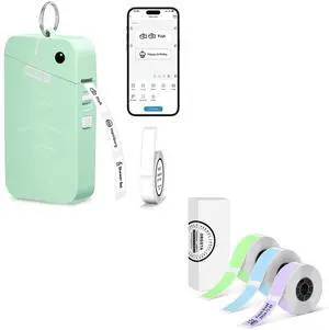 ORGSTA S001 Label Maker Machine with Tape, Portable Bluetooth Label Maker for Home and Office Organization, Thermal Label Printer Mini Label Maker with 3 Roll Label Tapes - Green/Purple/Blue