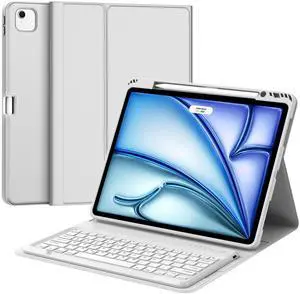 Keyboard Case for iPad Air 13 inch (M3 2025 / M2 2024), Magnetic Detachable Slim Wireless Keyboard, Precise Cutouts Folio Cover Case with Pencil Holder, Adjustable Angles, Auto Sleep/Wake, Off-White