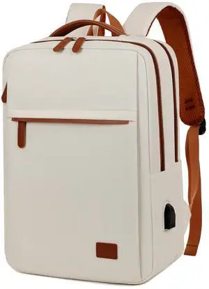 Outplea 15.6" Laptop Backpack for Men Women, 20L Small Travel Backpack, Carry On Personal Item Backpack for Airplanes, Beige