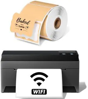 Phomemo WiFi Thermal Label Printer with 1 Roll Brown 3x2 inch Thermal Labels Roll for Small Business