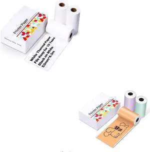 Ponek T02 White Non-Sticky Paper, 53mm x 6.5m, 3 Rolls, Keep for 10 Years and Compatible with T02/M02X/M02L Purple/Green/Orange Thermal Paper-20-Year Sticky 50mmx3.5m, 3 Rolls