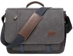 PPOBOW Canvas Messenger Bag for Men Waterproof Business Bags for Men Vintage Canvas Laptop Bag, Grey