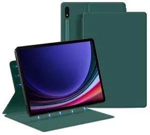 QYiiD Magnetic Case for Galaxy Tab S10 Plus/Galaxy Tab S9 FE+ / S9 FE Plus 12.4-Inch with S-Pen Holder, Lightweight and Slim Stand Case with Auto Sleep/Wake Cover for S10+/S9+/S9 FE+, DrakGreen