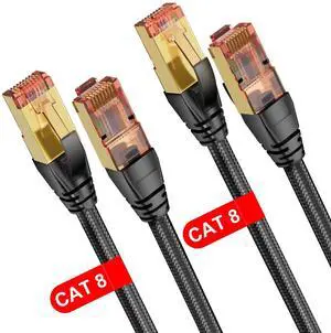 Reborn Cat 8 Ethernet Cable 30FT 2 Pack, Braided High-Speed Heavy Duty 40Gbps, 2000MHz with Gold Plated RJ45 Connector, Ethernet LAN Cable for Indoor/Outdoor Use - Perfect for Modem/Router/Gaming/PC