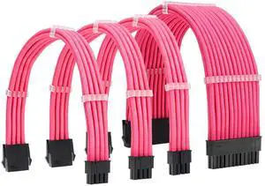 VovoZanium PSU Cable Extension kit - Sleeved 18AWG 30cm ATX 24pin,CPU4+4p,PCI-E 6+2p,PCI-E 6p-Pink- Compatible with RM, EVGA,Corsair,HX Series Power Supplies