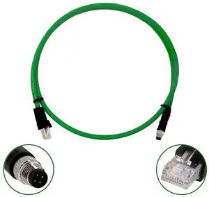 RFcoms 1m/3ft M8 to RJ45 Ethernet Cable, 4 Pin D-Coded Male to Shielded RJ45 Cat5, Industrial Ethernet, Waterproof, Green+Black, 1000 Mbps, 30V, 80, VW-1, Outdoor, 1 Count