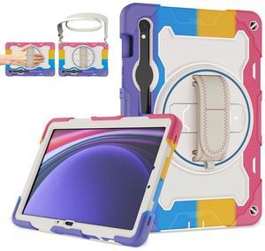 ROSROME for Samsung Galaxy Tab Tab S10 FE / S9 / S9 FE 5G, Heavy Duty Shockproof Protective Case with Screen Protector, 360 Stand, Hand Strap and Pen Holder for Galaxy Tab S10 FE /S9 FE 10.9''/S9 11''