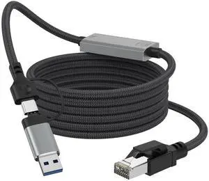 USB to Ethernet Cable 6.6FT, 2 in 1 USB 3.0 Type-C to RJ45 Gigabit LAN Cord, 2.5Gbps Shielded Internet LAN Network Cable Compatible for MacBook,iPhone 16/15,iPad,Dell XPS,Galaxy, Smartphone, Laptop