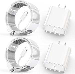 iPhone 16 15 Charger Fast Charging,2Pack 10FT Extra Long USB C to C Fast Charging Cord Woven Cable 20W USB C Charger Block for iPhone 16 Pro Max/16 Plus/iPhone 15/15 Pro Max/iPad Pro/Air/Mini/AirPods