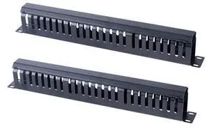 SNDLINK 1U 19-inch Rack-Mounted Metal Horizontal Cable Manager with 48 Slots, Comes with a Cover and mounting Screws, Black, Made of Cold-Rolled Steel Material (1U 2PACK 48slots)