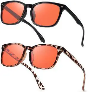 SODQW 2 Pack Blue Light Blocking Glasses for Women Men Improve Sleep Anti Blue Eyeglass Orange Lens for Computer TV Phone