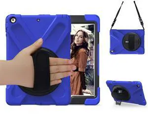 iPad Air 1 Case for Kids 2013, TSQ Case for iPad Air 1st Generation 9.7 Inch Full Body Rugged Hybrid Rubber Protective Cover w/Swivel Stand Hand Grip Shoulder Strap for iPad Air 1st Gen Blue