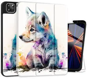Tuiklol Case for M2 iPad Pro 12.9 inch Generation 6th/5th/4th/3rd 2022 2021 2020 2018 Release - Built in Pencil Holder Slim Protective Stand Back Cover with Auto Wake/Sleep iPad Cover,Cute Dog