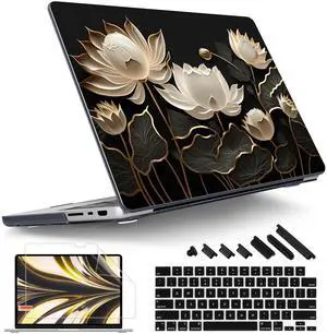 Tuiklol for MacBook Pro 16 M4 Case 2024 2023 2022 2021 Release M4 A3403 A3186 M3 A2991 M2 A2780 M1 A2485 Pro/Max with Retina Display Touch ID Plastic Hard Shell Case + Screen Protector,Lotus Bud