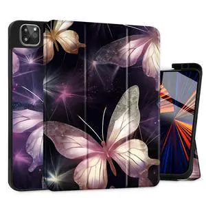 Tuiklol for iPad Pro 13 inch 2025 2024 Release M5/M4 Chip - Built in Pencil Holder Ultra Retina Slim Protective Stand Back Cover with Smart Trifold Stand Auto Wake/Sleep, Butterfly
