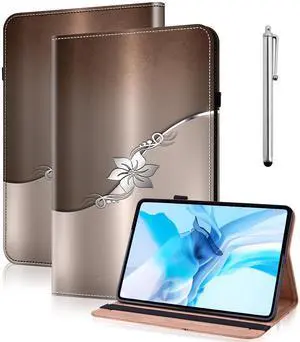 TUOLISG Case for Samsung Galaxy Tab S10 Ultra/Tab S9 Ultra/S8 Ultra 14.6-Inch with Pen Holder & Card Slots, Premium PU Leather Flip Folio Kickstand Case for Galaxy Tab S10 Ultra - Silver Flower