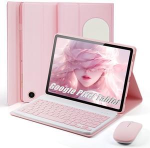 TUNKARMOR Keyboard Case for Google Pixel Tablet 11 inch 2023, Mouse and Detachable Keyboard, PU Leather Cover Case Auto Sleep/Wake - Pink