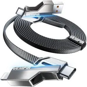 [Upgraded] Vexipia 4-in-1 Long USB C Cable 60W 10FT Lightning Cable Fast Charging Flat Nylon Braided for iPhone iPad Charger Cord[480Mbps Data Sync] Multi Charge Combo with Lightning/Type C/USB A Port