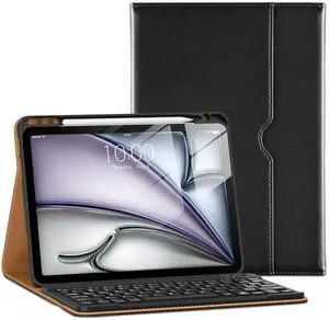 VIKESI Keyboard Case for iPad Air 11-inch M3/M2 (2025/2024 Released),Premium Leather Smart Cover,Built-in Breathing Light, Function Row,Pencil Holder,Card Slots - Black