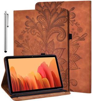 VODEFOX Case for  Kindle Fire HD 8 Tablet & 8 Plus Tablet(12th/10th Generation,2024/2022/2020),Lace Floral Embossed PU Leather Stand Case Folding Stand Protective Cover - Brown