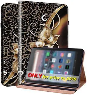 VODEFOX for Kindle Fire HD 10 Case 9th/7th/5th Generation 10.1 Inch (2019/2017/2015),PU Leather Folio Wallet Shockproof Cover with Pencil Holder Elastic Band 10.1" - Metallic Flower