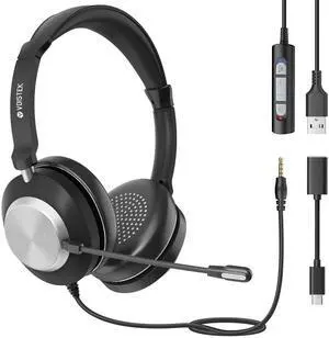 Voistek USB Headset with Microphone for Laptop PC, Wired On Ear Computer Headphones with Noise Cancelling Mic,in-line Control for Work, Office, Teams, Zoom, Skype, Online Class