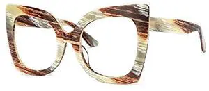 Voogueme Oversize Square Frame Blue Light Glasses for Wome Block UV Anti Eyestrain Eyewear Adrian GWA000487-03, Brown, Large