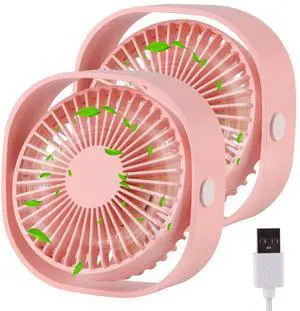 warrita 2 Pieces USB Desk Fans Small Quiet, 3 Speeds Portable Table Fan, 360degRotatable Mini Desk Fan, Five-bladed Turbo Blade, 3.9 Feet Powered by USB with Anti-slip Pad - Pink