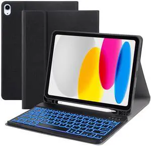 VOWUBO Keyboard Case for iPad (A16) 11-inch 2025/10.9 inch 10th Gen 2022, iPad 11th/10th Generation Case with Keyboard, Built-in Pencil Holder, Wireless Backlit Detachable