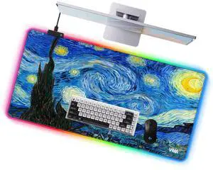 Vyaaa 40" x 20" RGB Gaming Mouse Pad, XXL LED Desk Mat with 9 Light-Up Modes, Smooth Surface & Non-Slip Rubber Base for Gaming/Office/Home (Starry Night)