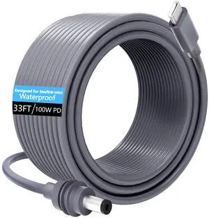 WAWINY 33FT/10M Starlink Mini USB-C Cable - High-Speed 100W PD Charging, Waterproof & Durable Starlink Mini Cable, USB-C to DC Replacement Cord for Power Bank & Charger (10M, Gray)