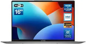 WVX 16 Inch FHD Laptop 16GB RAM 512GB SSD,Portable Computer 12th Gen N100(up to 3.4GHz,Beat n97 n95),WiFi 6 Bluetooth 5.2 1920X1200 Display 6000 MAh Battery Fingerprint Unlock Full-Featured Type-C