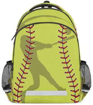 Yellow Baseball Sport Softball Backpack School Bookbag Laptop Purse Casual Daypack for Teen Girls Women Boys Men College Travel