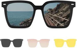 ZanyLen Magnetic Clip On Sunglasses for Men/Women Polarized UV Protection Night Driving Sunglasses Square Blue Light Glasses