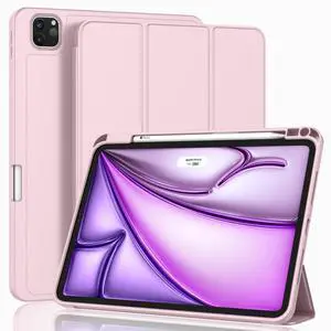 ZryXal New iPad Air 13 Inch Case M3 2025/M2 2024 with Pencil Holder, Trifold Stand Smart Case with Soft TPU Back,Auto Wake/Sleep(Pink)